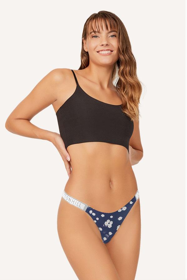 Cream Color Flower Patterned Laser Cut Women Thong CH6104