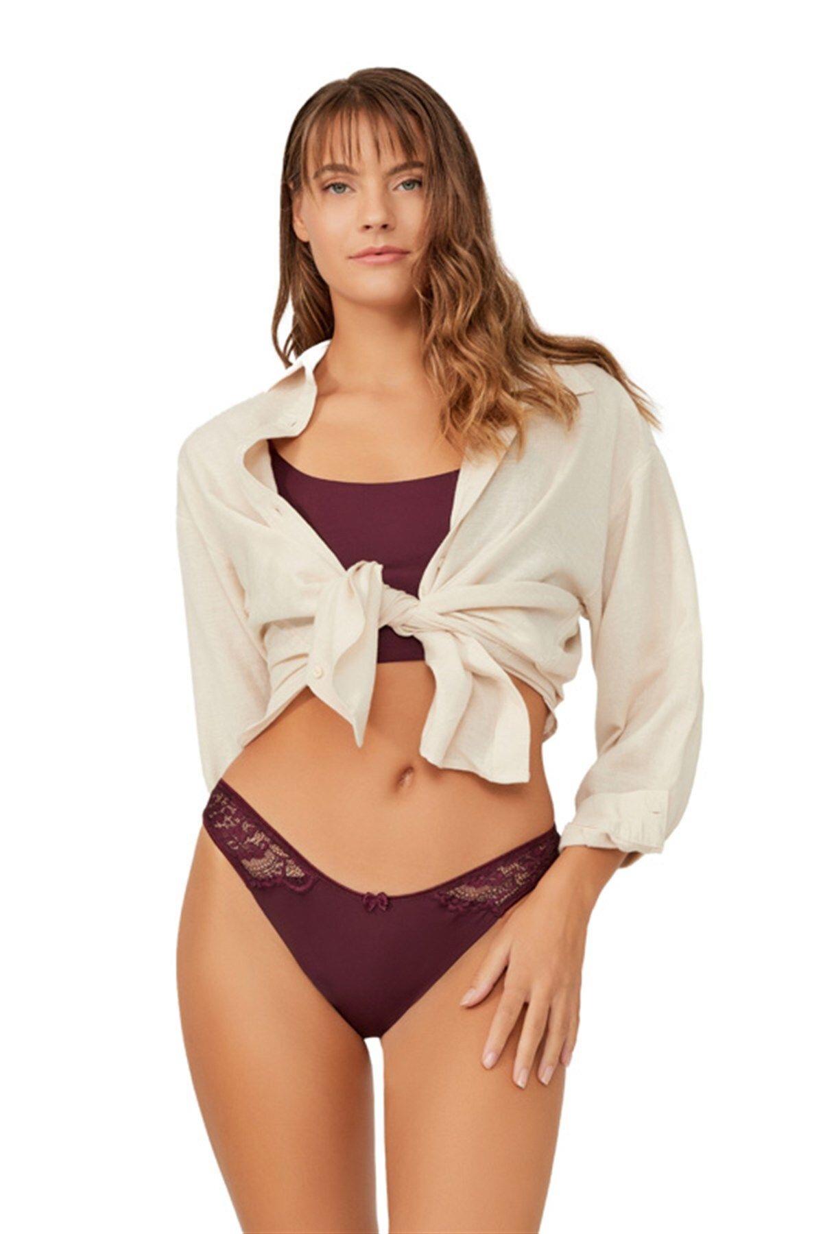 Laser Cut Seamless Lace Detailed Brazilian Women Panty CH6033