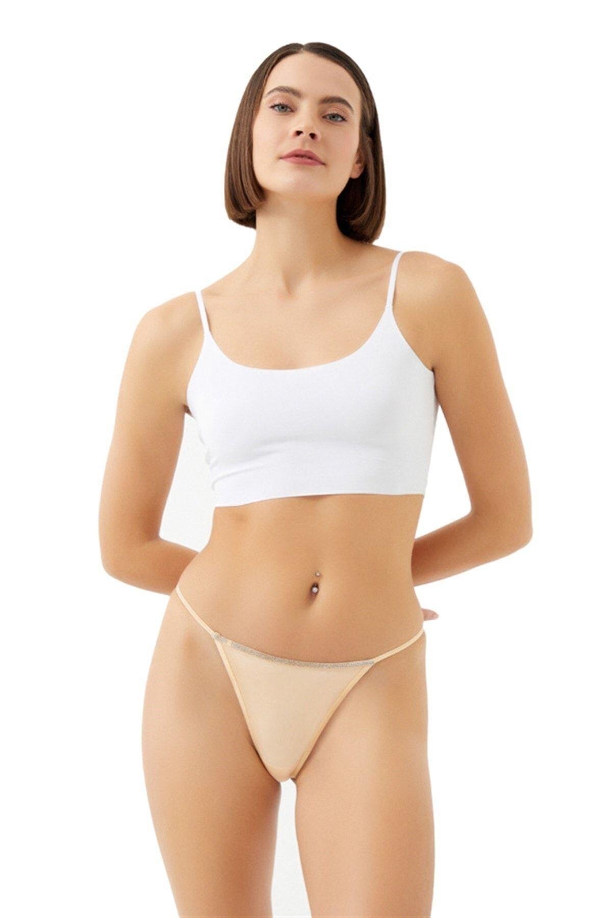 Rhinestone Detailed Micro Satin Women String  CH6119