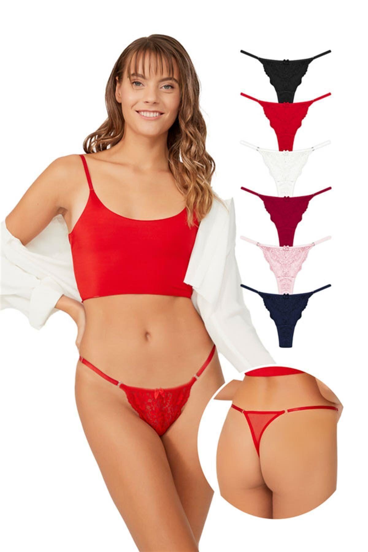 Lace Front and Tulle Detailed Women Thong CH6035