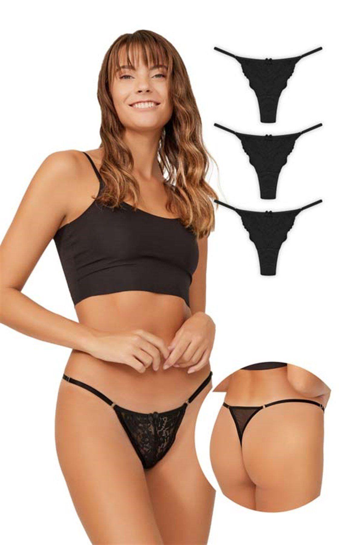 Lace Front and Tulle Detailed Women Thong CH6035
