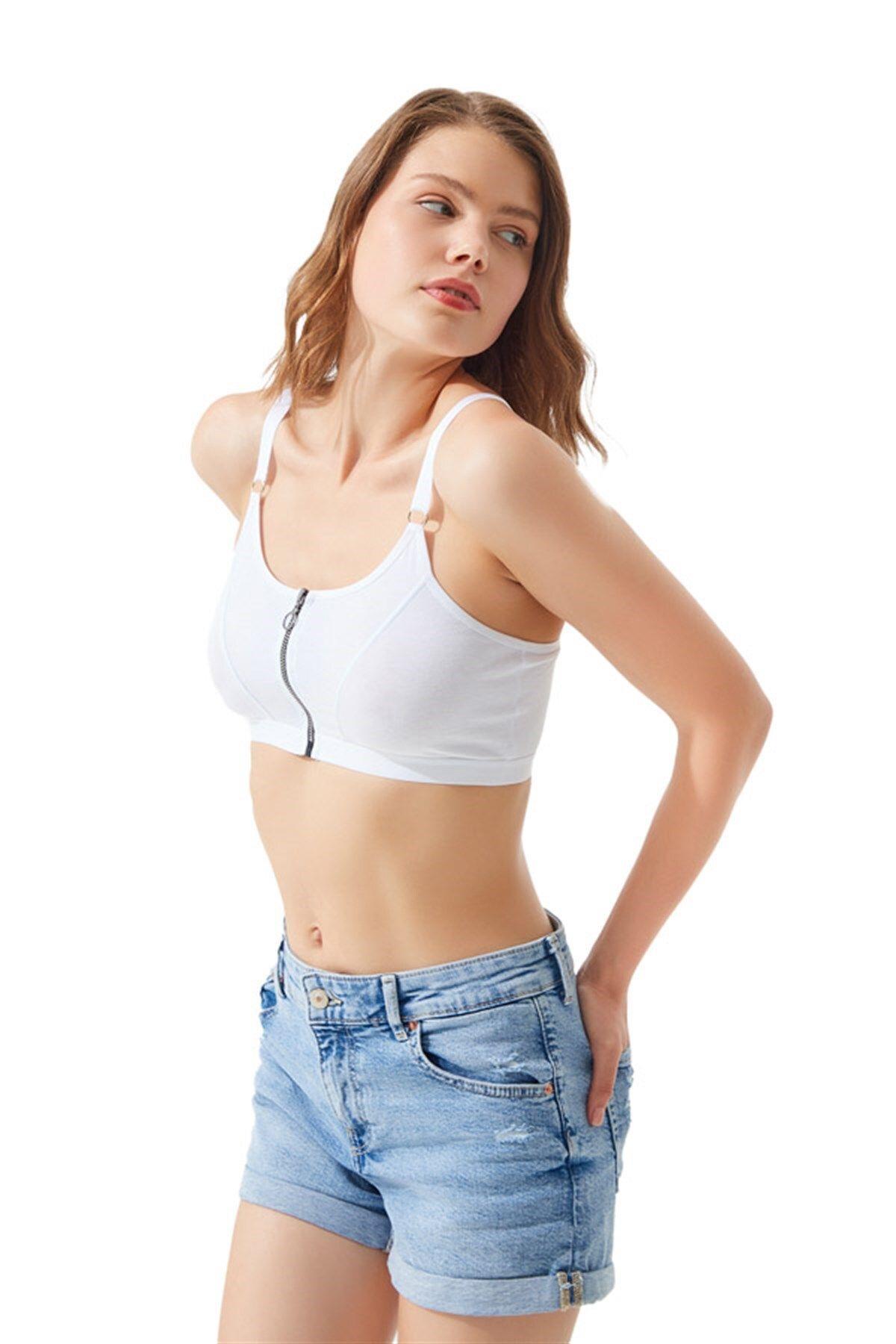 Cotton Crop Top Bralette for women with Adjustable Straps and Zipper CH1020