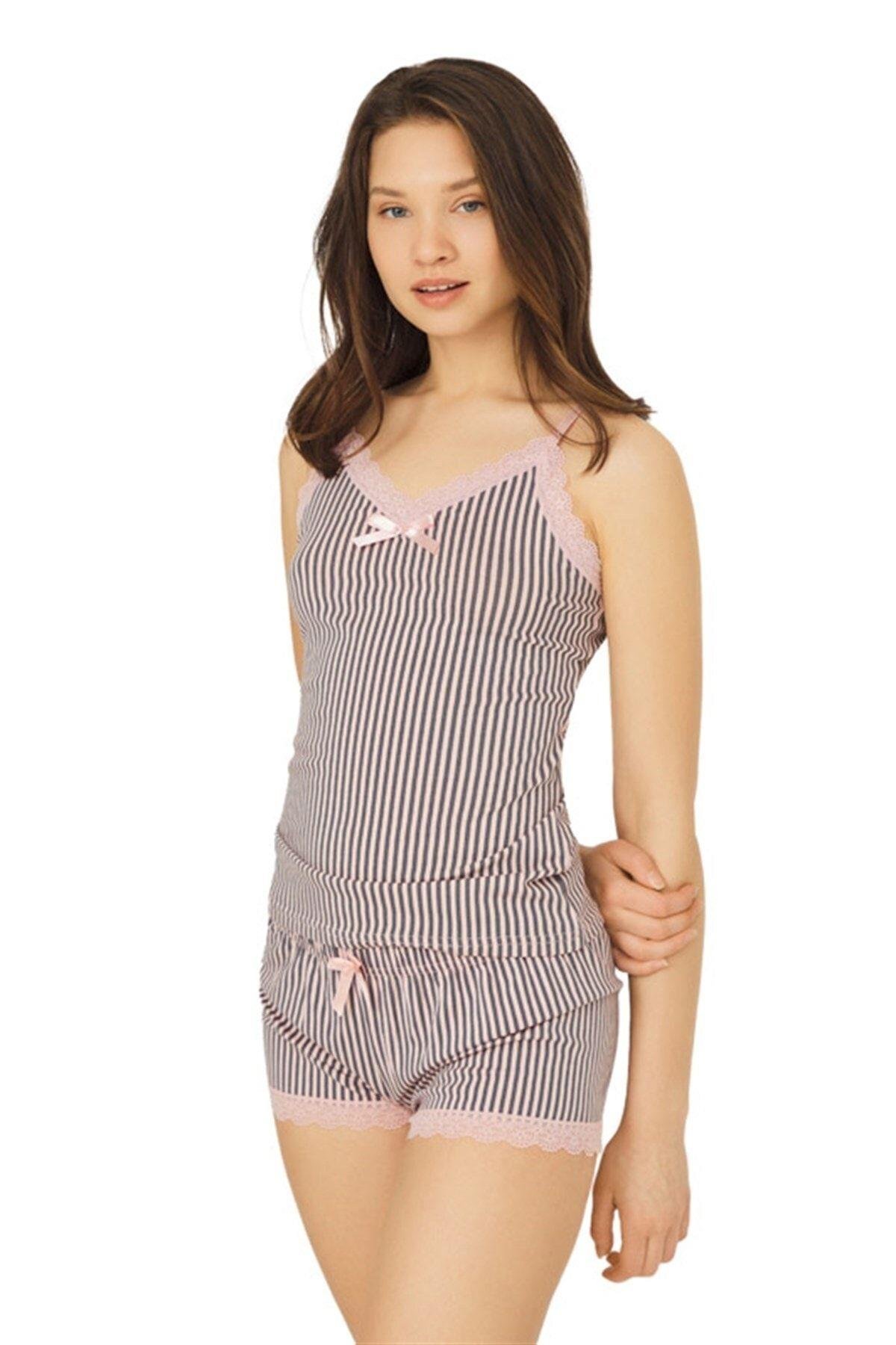 Cotton Thin Striped Pajama Set with Short CH1507