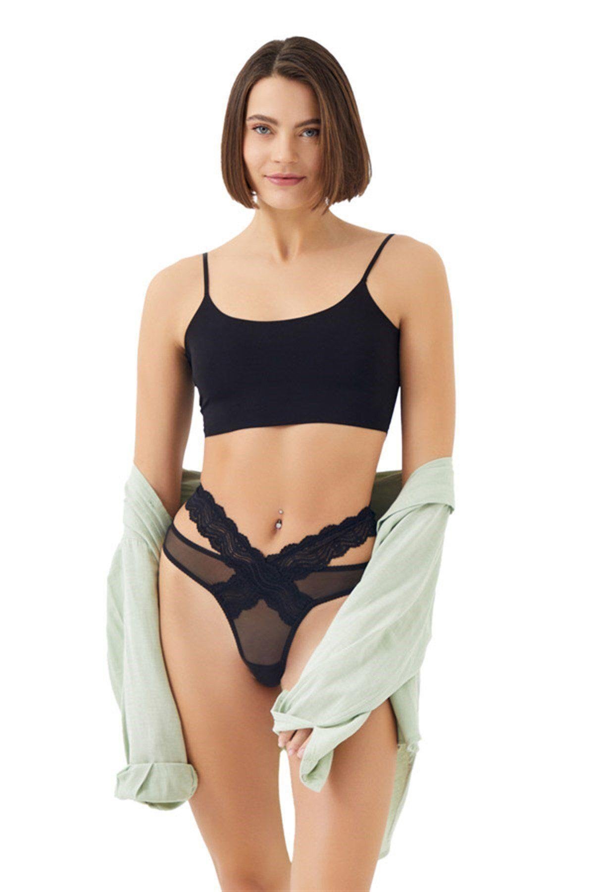 Lace Criss Cross Transparent Tulle Women Thong CH6124