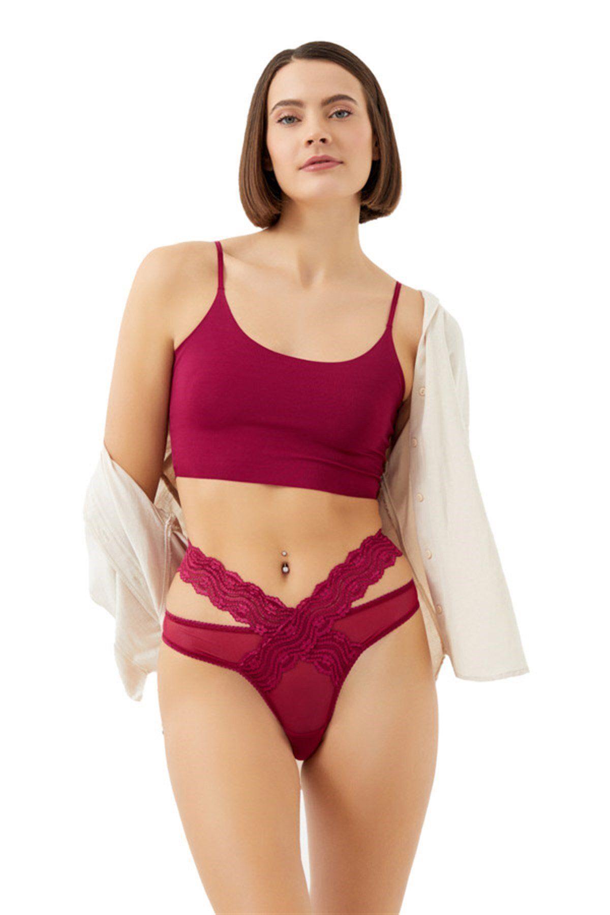 Lace Criss Cross Transparent Tulle Women Thong CH6124