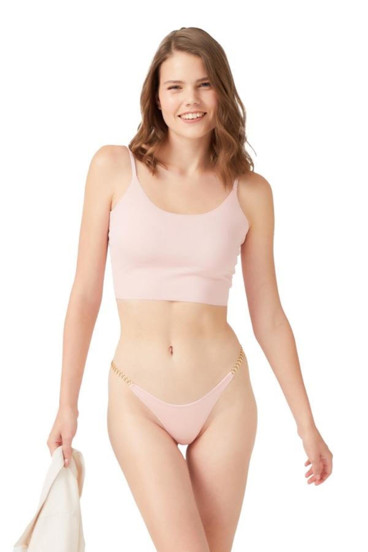Tulle Back Laser Cut Front Chain Detailed Brazilian Cut Women Panty CH6131