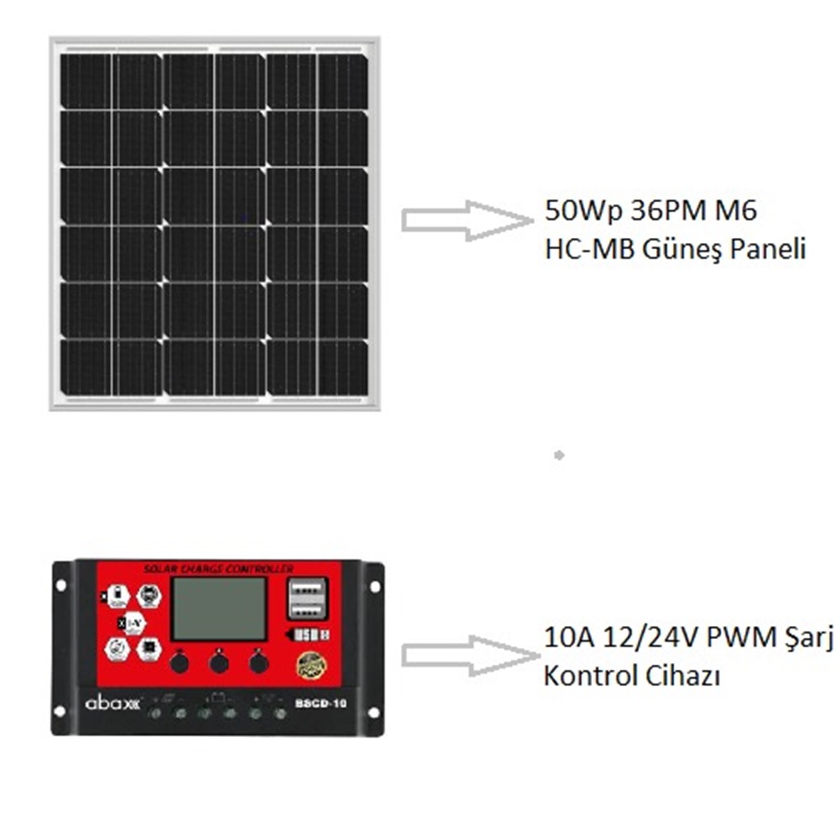 1 Panel(50Wp) 10A Off-Grid(12V) Taşınabilir Solar Paket