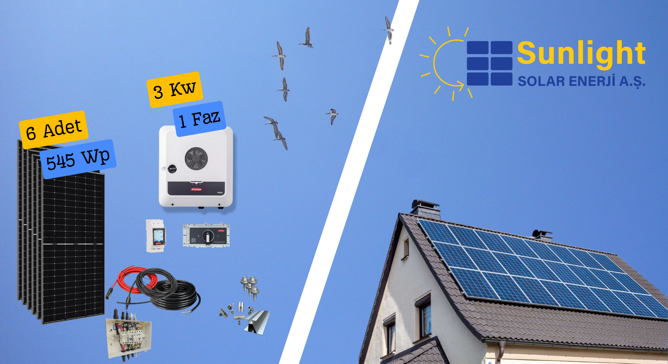 Sunlight 6 Panelli , Fronius 3kWe On-Grid Solar PaketFronius On-Grid Solar PaketlerSunlight Solar{TEDARIKCI