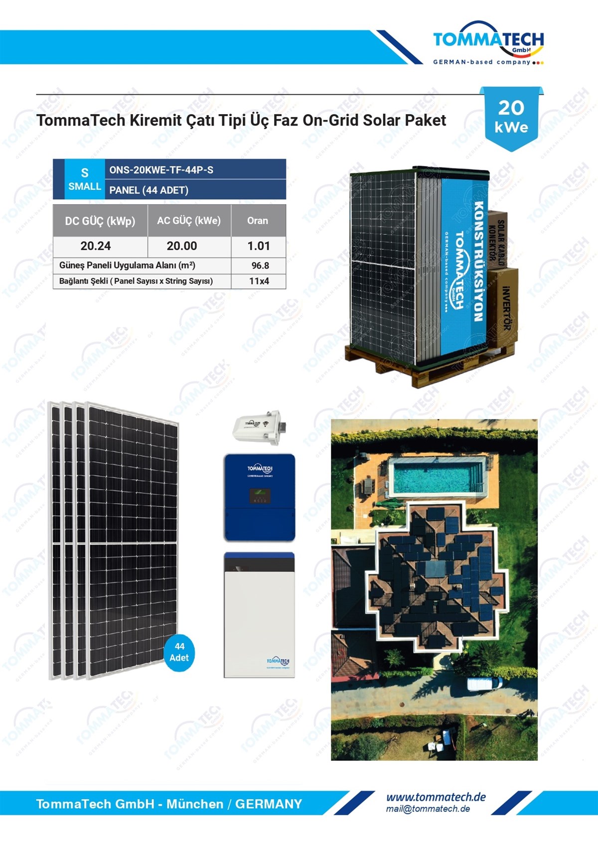 TommaTech 20kWe Kiremit Çatı Üç Faz On-Grid Solar Paket