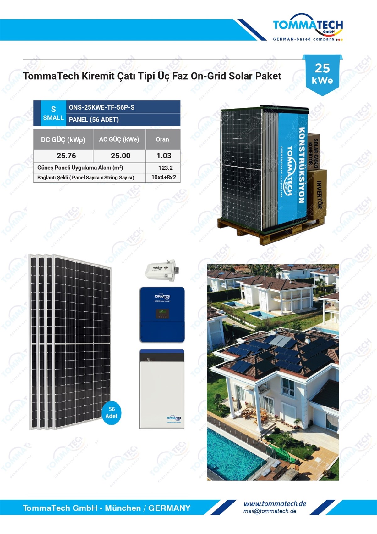 TommaTech 25kWe Kiremit Çatı Üç Faz On-Grid Solar Paket