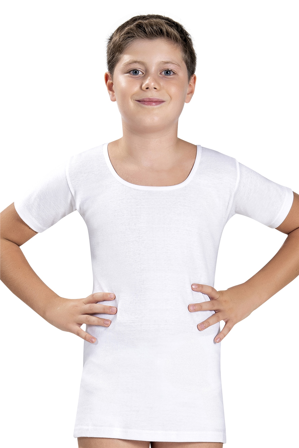 Erkek Çocuk Beyaz Pamuklu Yarım Kol 2 Li Atlet 703