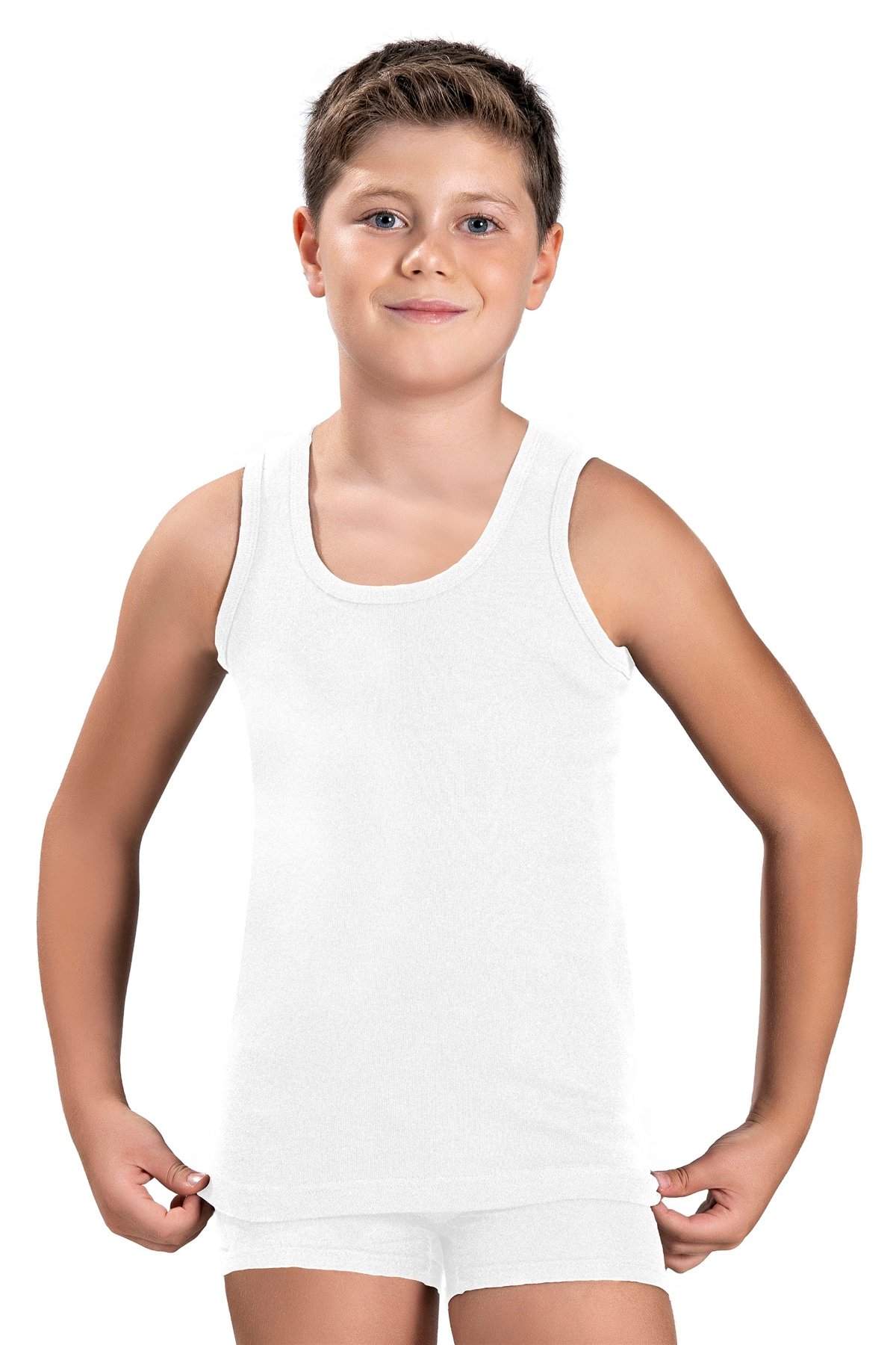 Erkek Çocuk Beyaz Pamuklu 2 Li Rambo Atlet 705