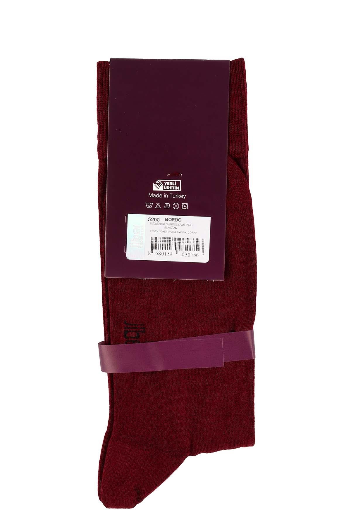 Erkek 6lı Bordo Likralı Modal Uzun Çorap 5200