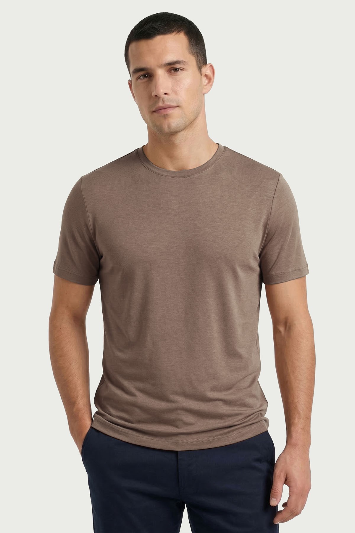 Erkek Bambu Mürdüm Rengi T-Shirt 334