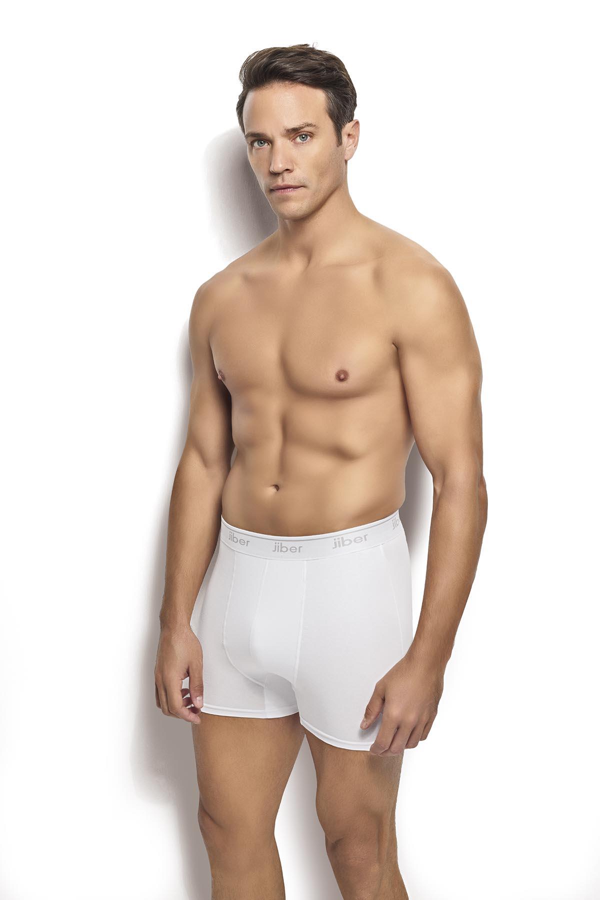 Erkek Beyaz Pamuklu Likralı Boxer 156