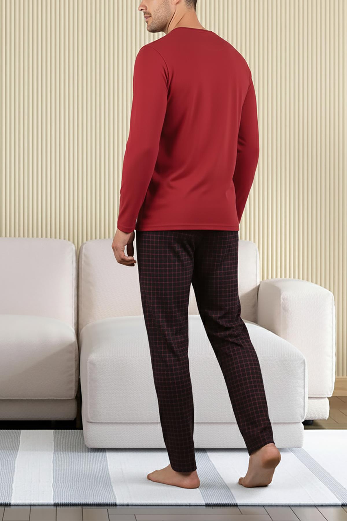 Erkek Bordo Patlı Düğmeli Pijama Takımı 15301