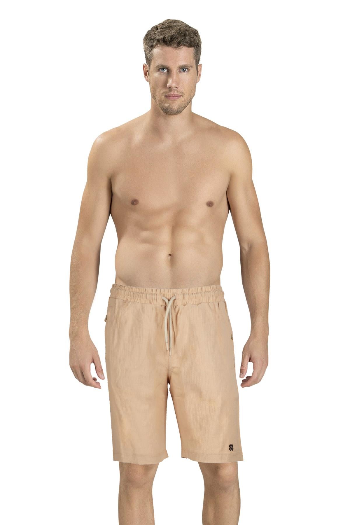 Erkek Gofreli Dokuma Bej Şort 1028