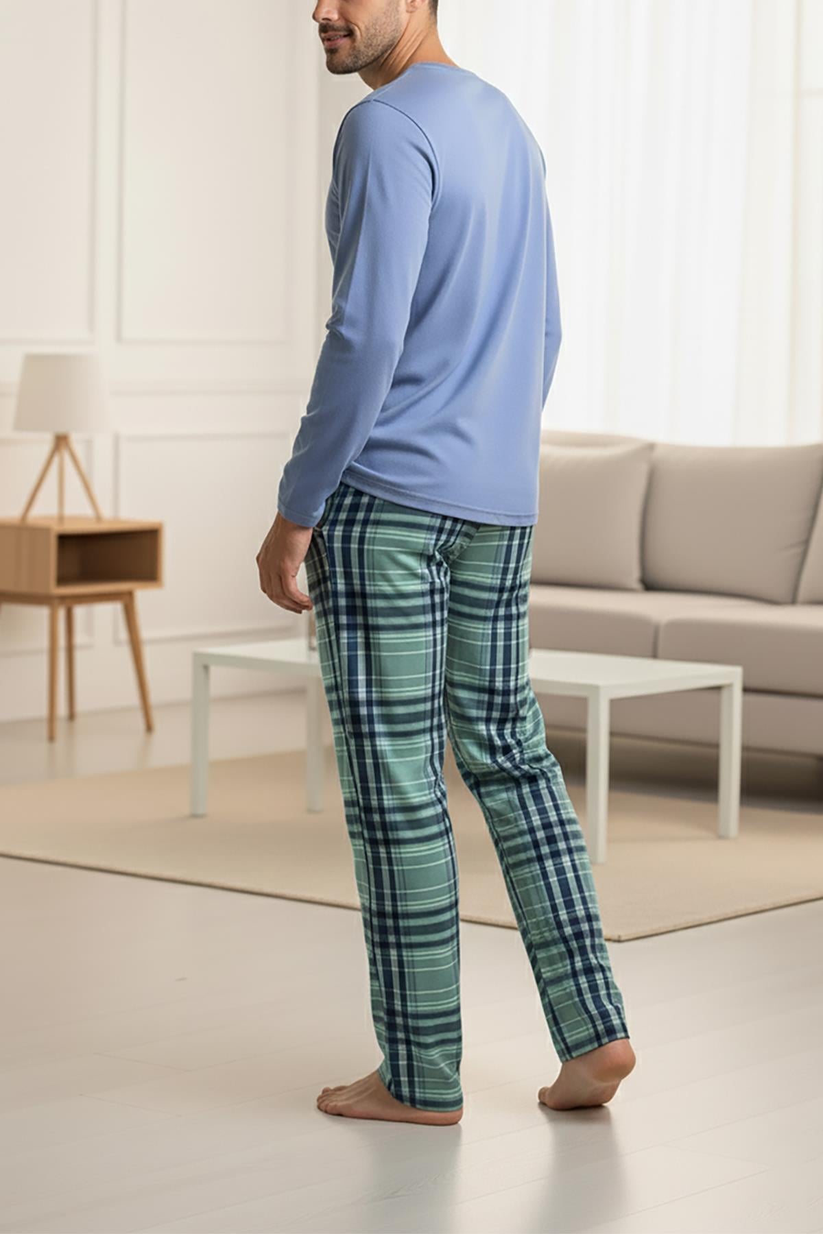 Erkek İndigo Patlı Düğmeli Pijama Takımı 15302