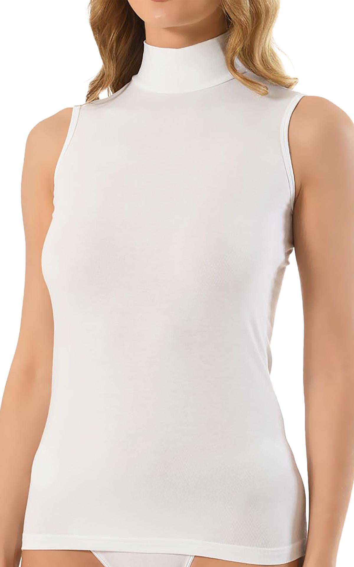 Kadın Beyaz Modal Balıkçı Yaka Sıfır Kol Body 569