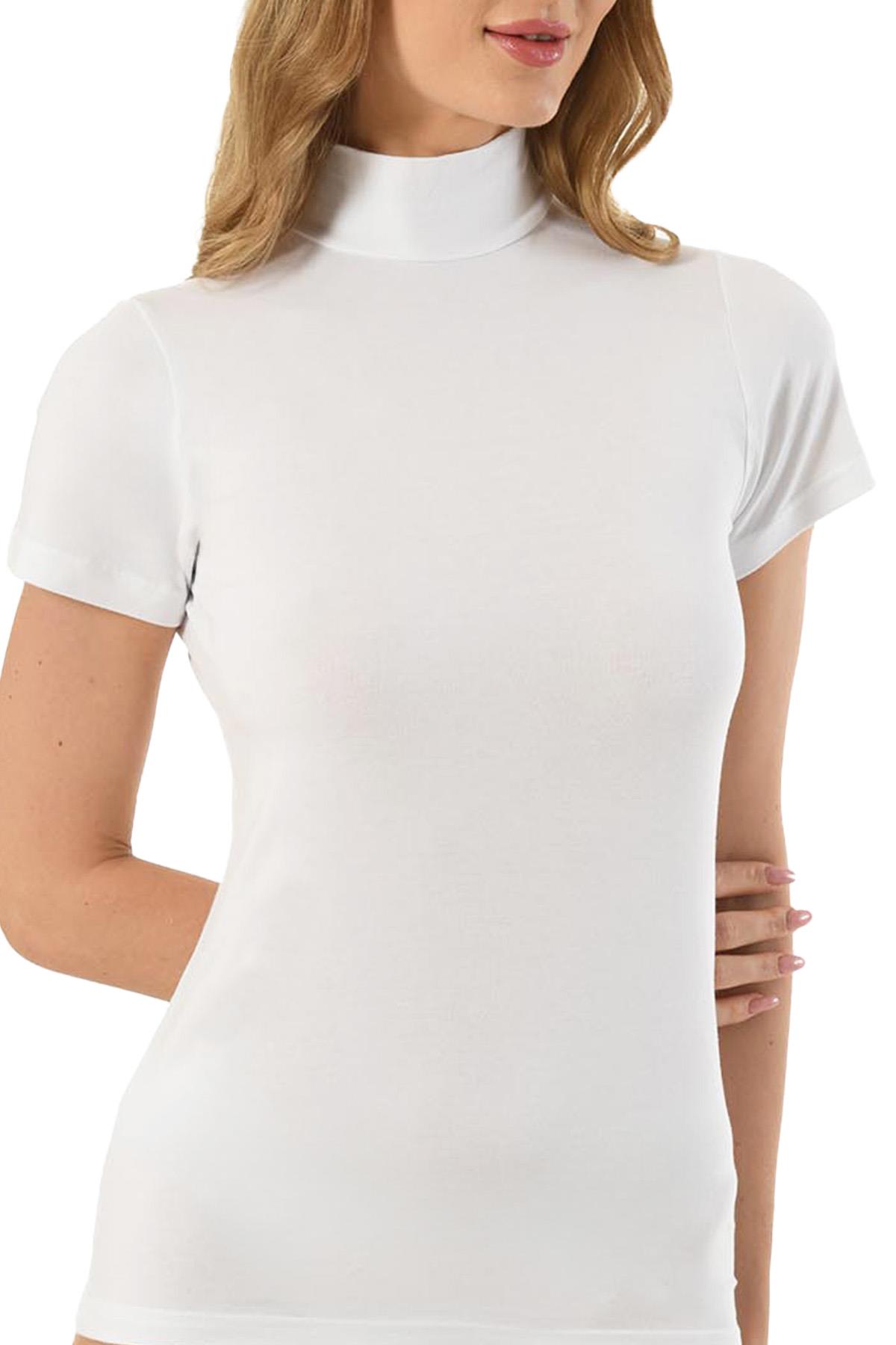 Kadın Beyaz Modal Balıkçı Yaka Yarım Kol Body 562