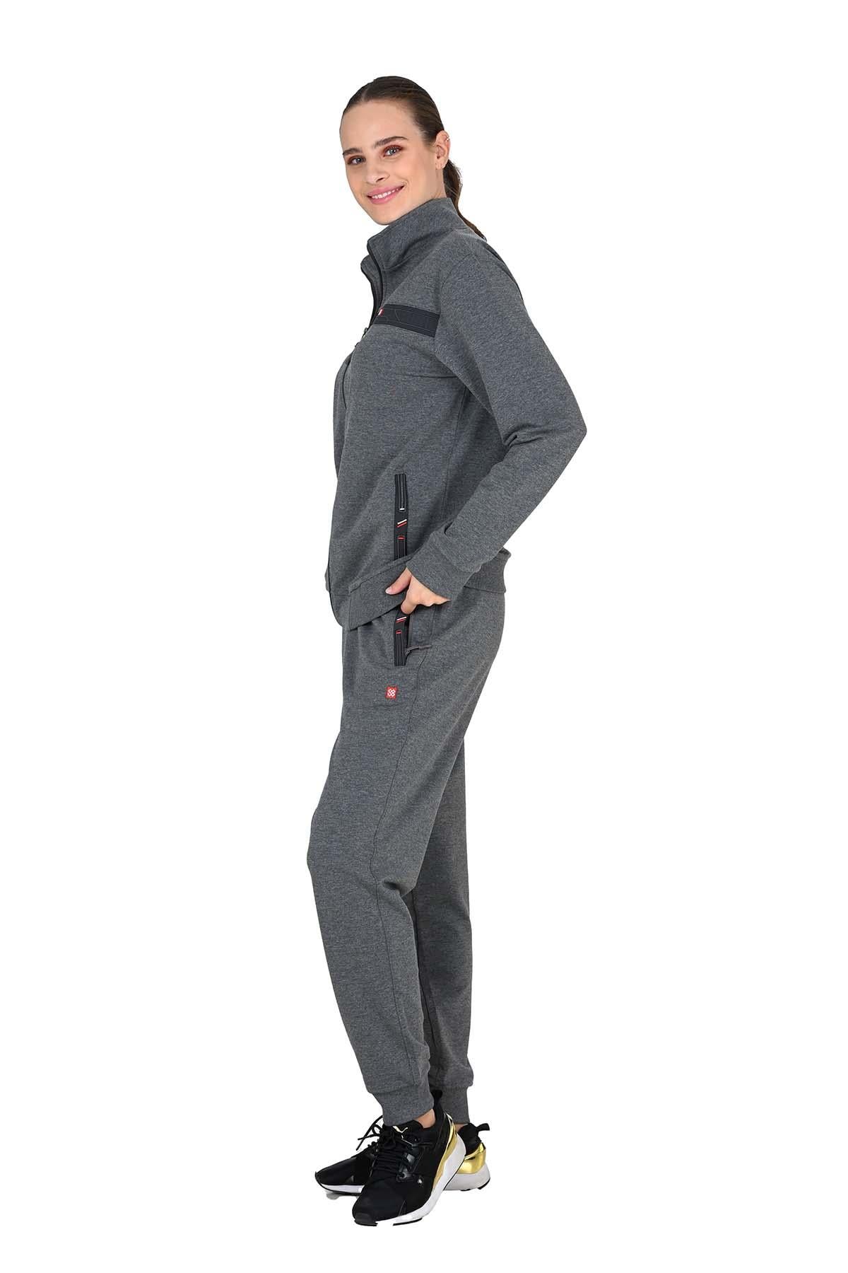 Kadın Fermuarlı İki İplik Antrasit Eşofman Takımı 10223