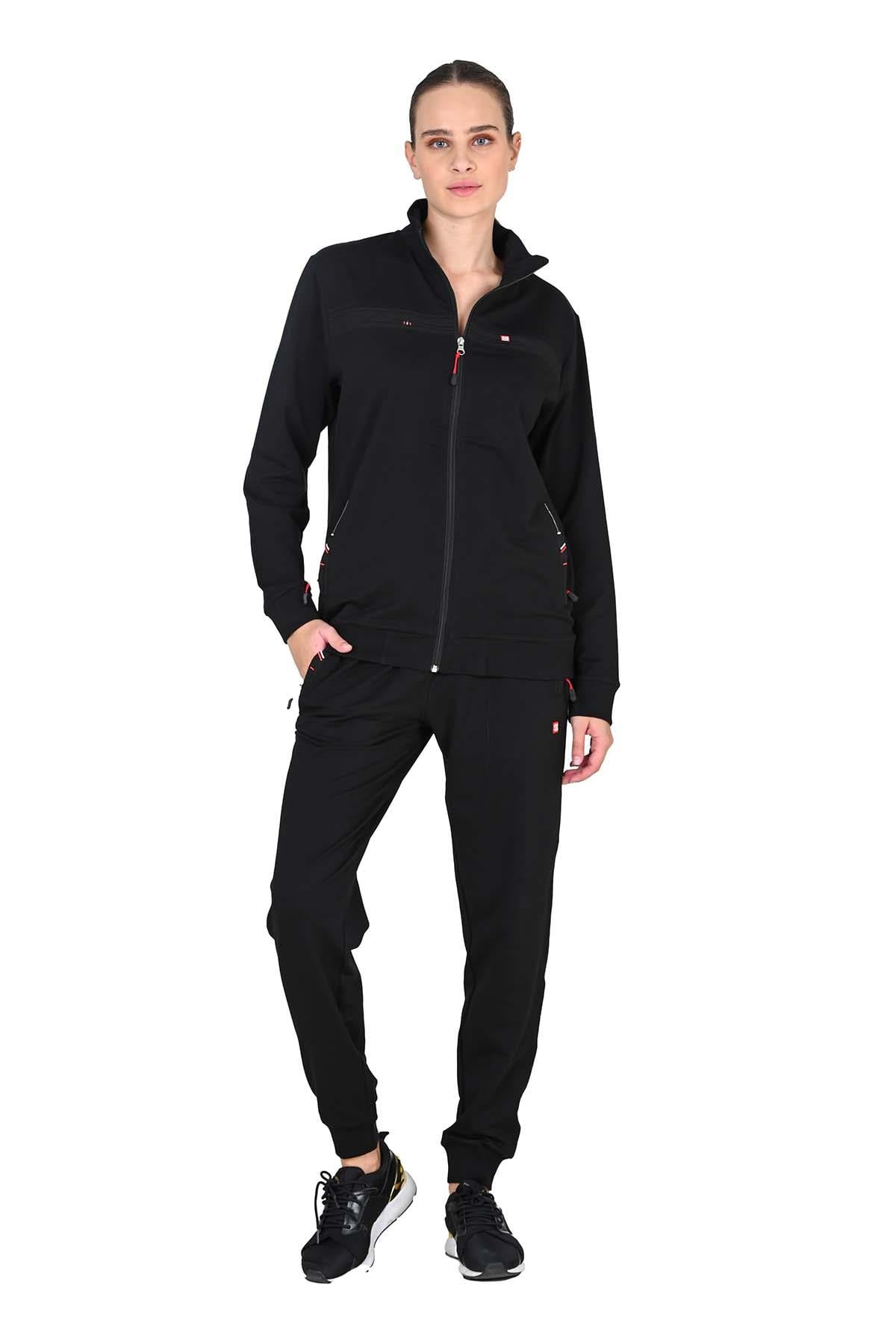 Kadın Fermuarlı İki İplik Siyah Eşofman Takımı 10223