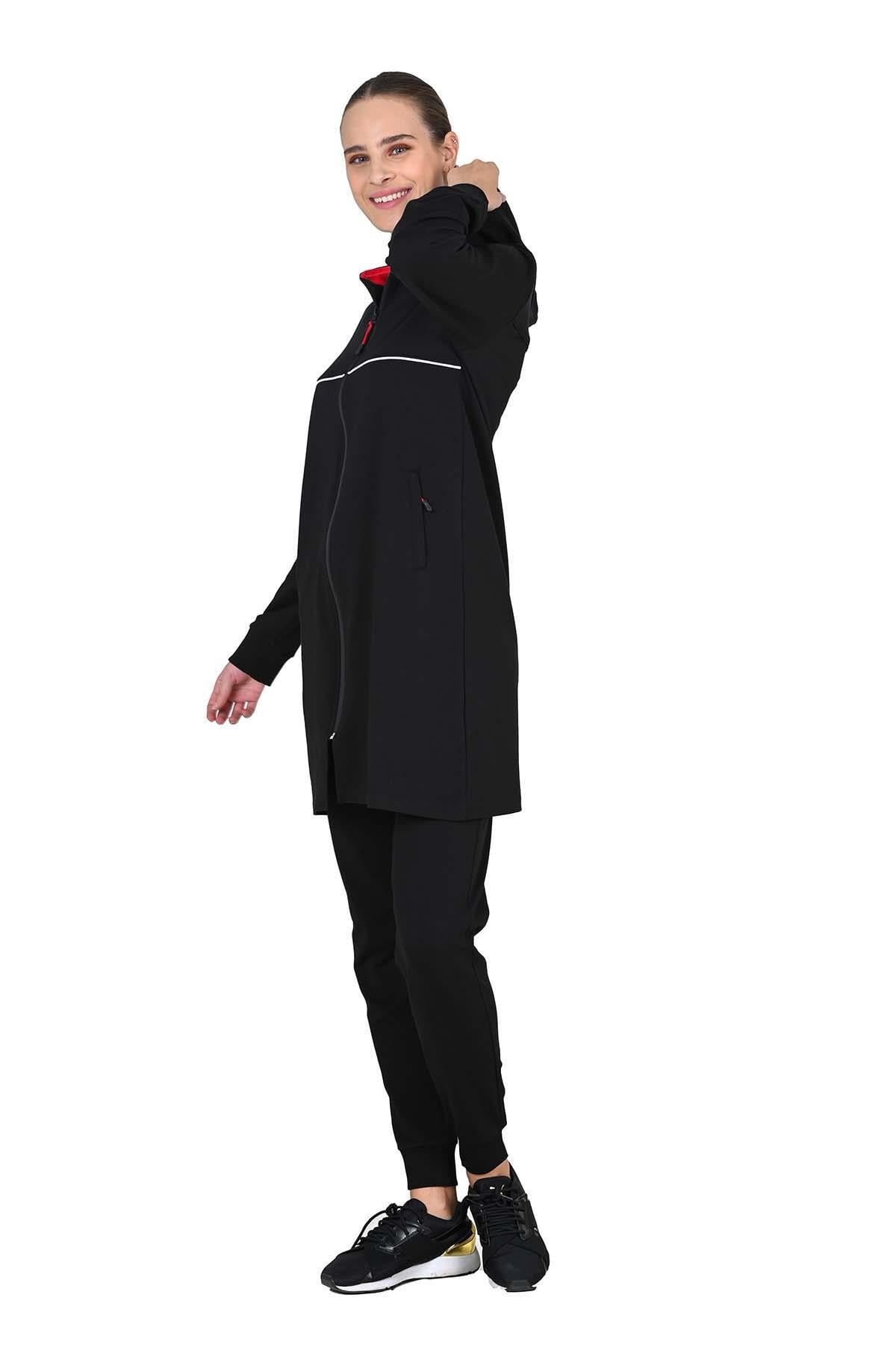 Kadın Fermuarlı Kapşonlu Siyah Tunik 10219 