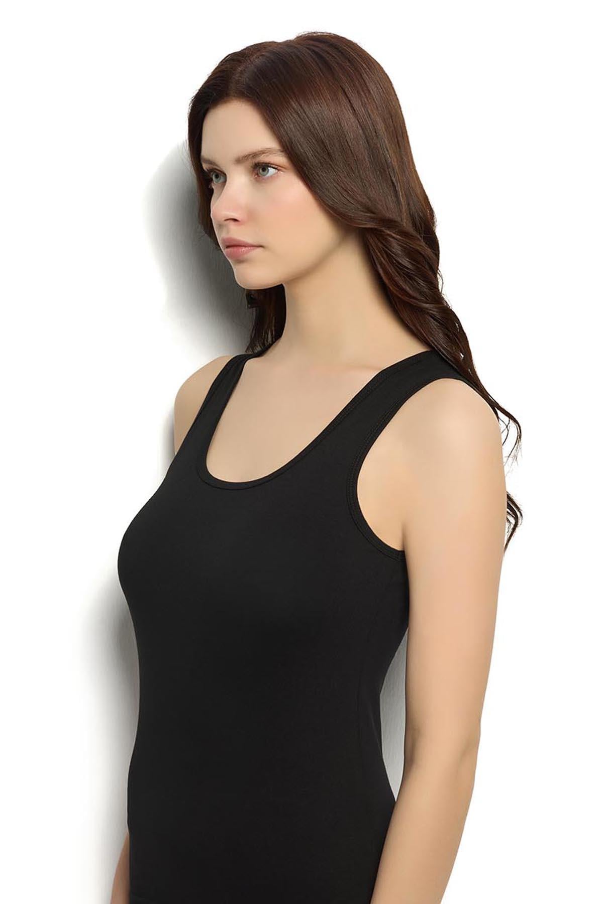 Kadın Siyah Pamuklu Likralı  Atlet 549