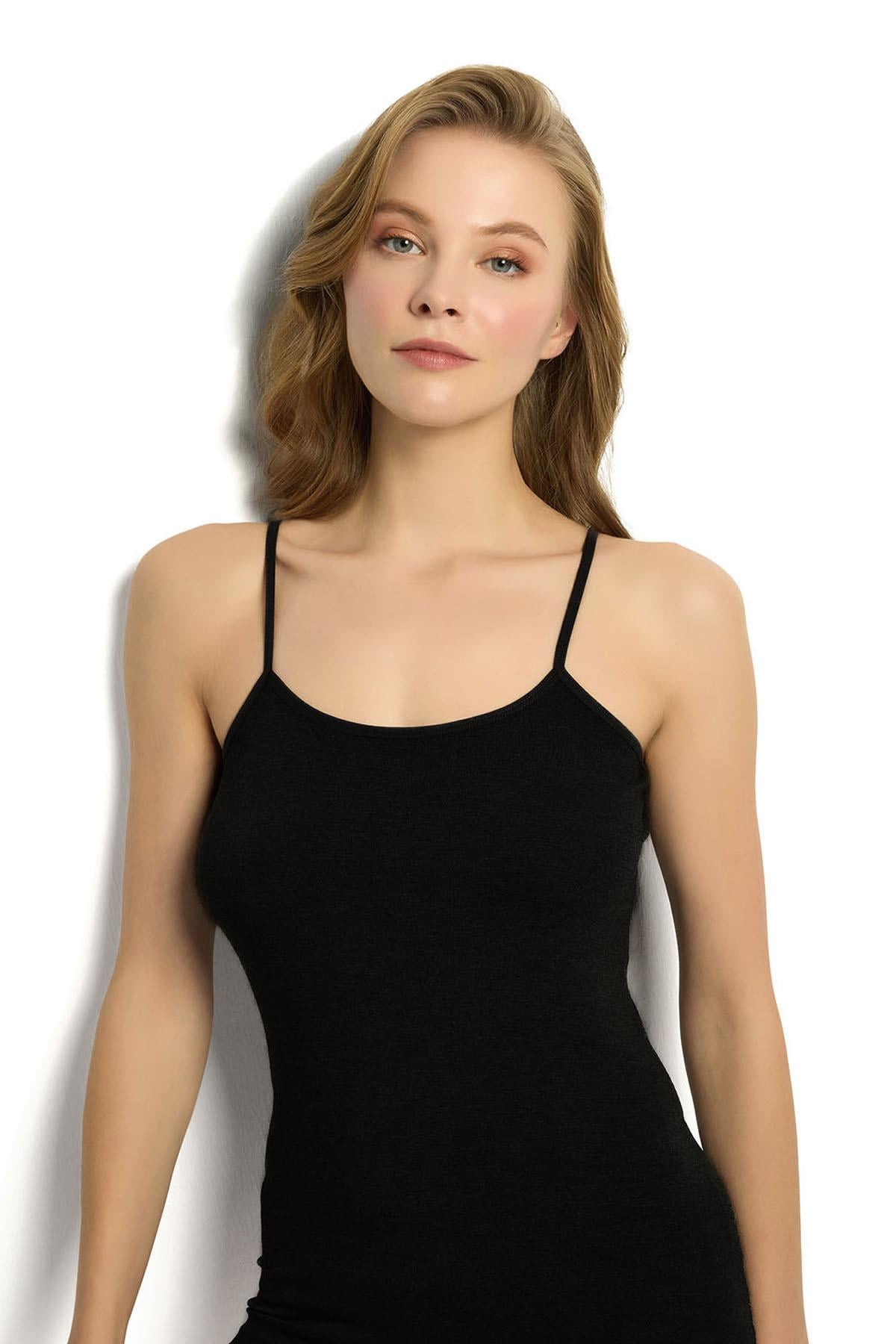 Kadın Siyah Bambu İp Askılı Atlet 668