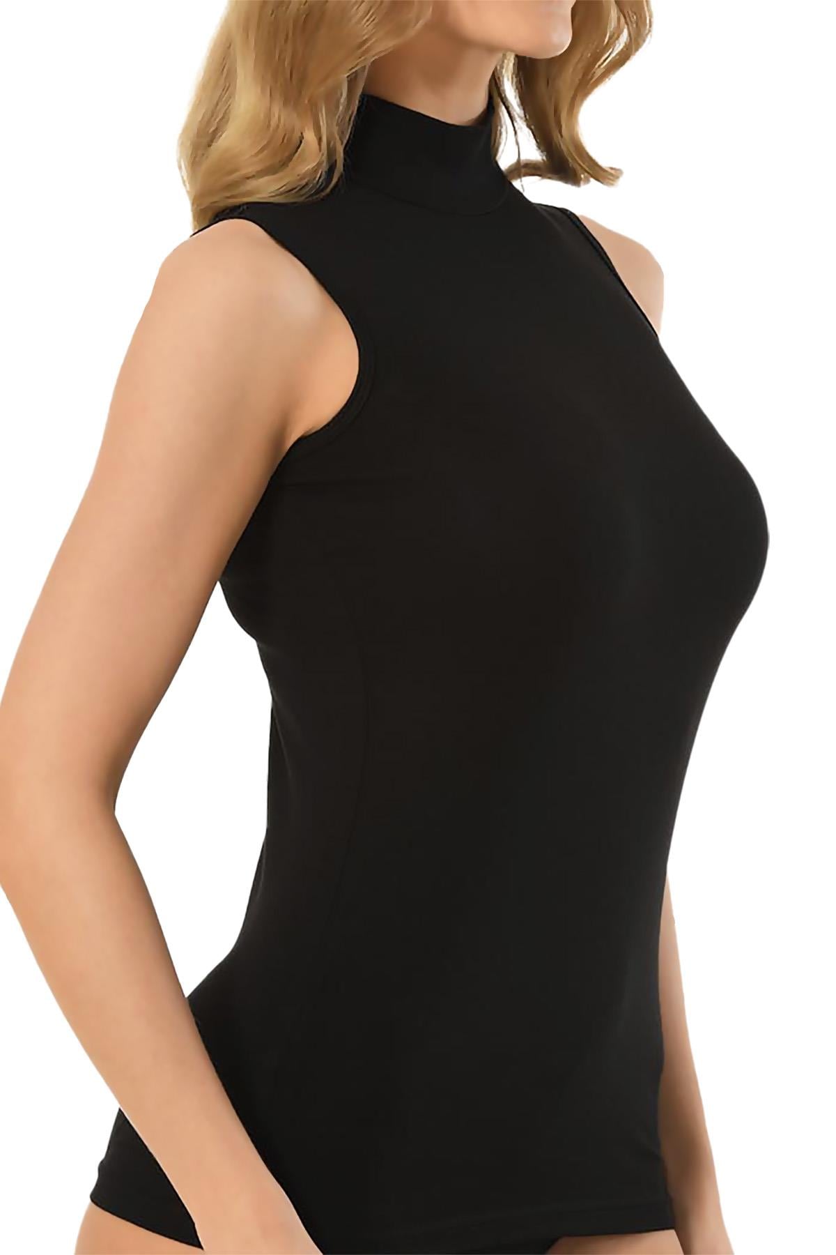 Kadın Siyah Modal Balıkçı Yaka Sıfır Kol Body 569