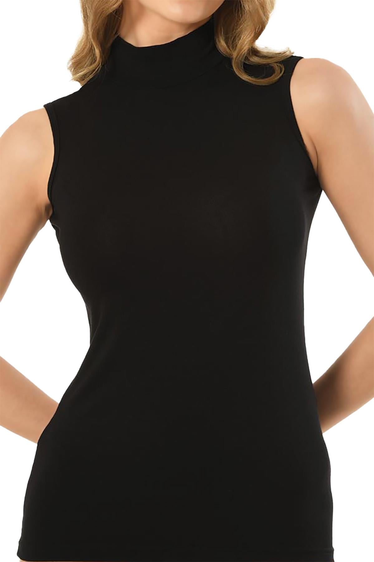 Kadın Siyah Modal Balıkçı Yaka Sıfır Kol Body 569
