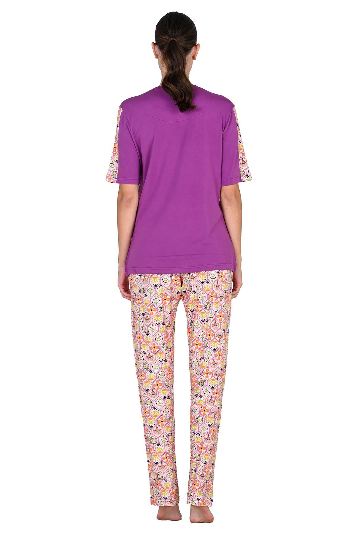 Kadın Viskoz Kısa Kol Fuşya Pijama Takımı 10204 