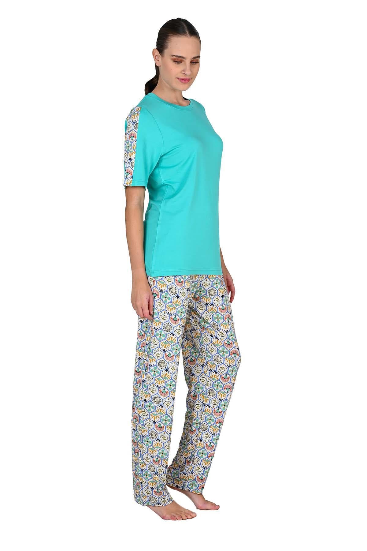Kadın Viskoz Kısa Kol Mint Yeşili Pijama Takımı 10204 