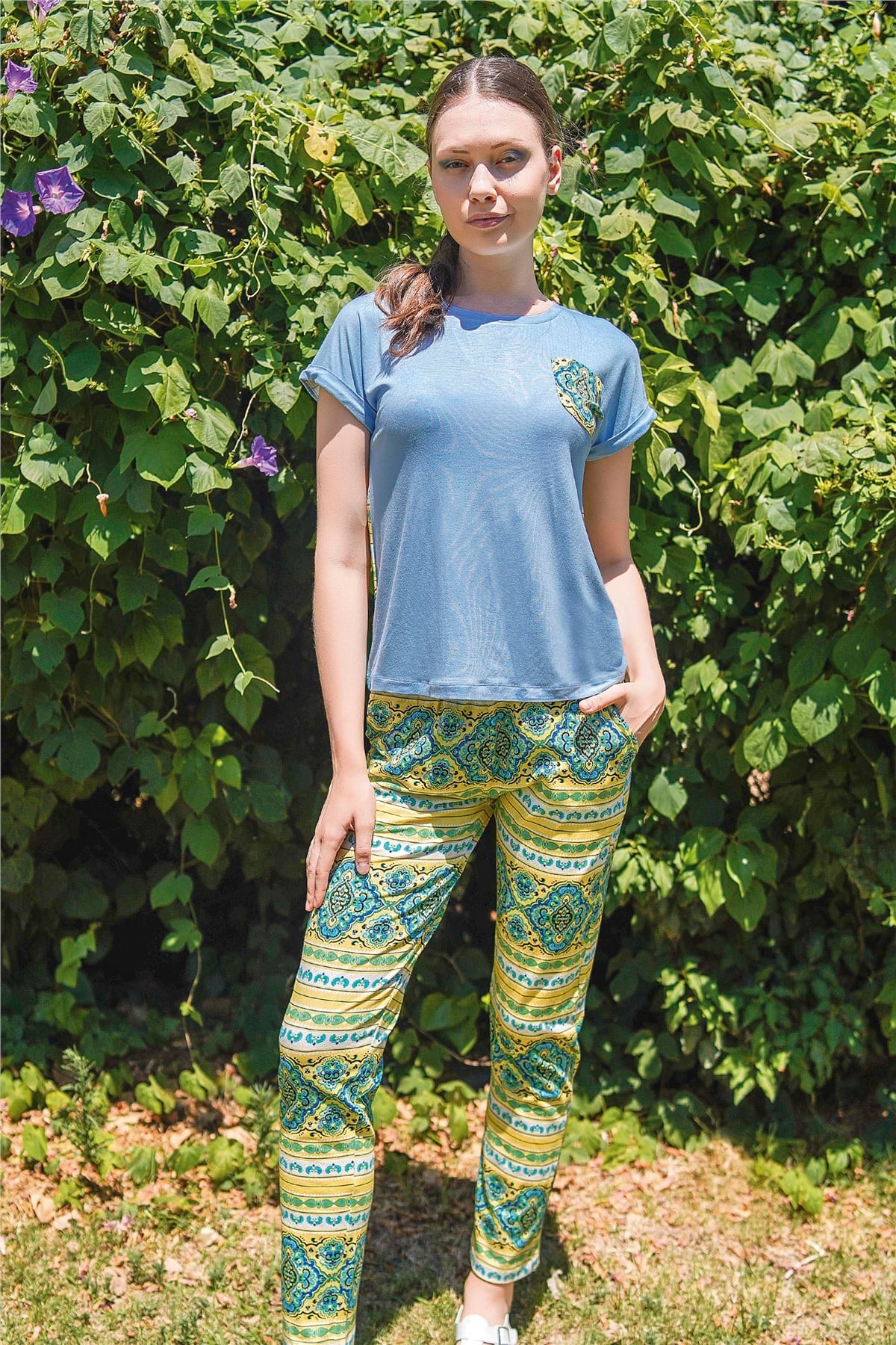 Kadın Mavi Pijama Takımı 10035