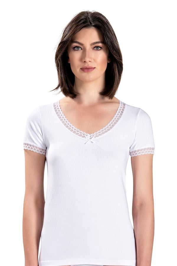Kadın Beyaz V Yaka Atlet 536