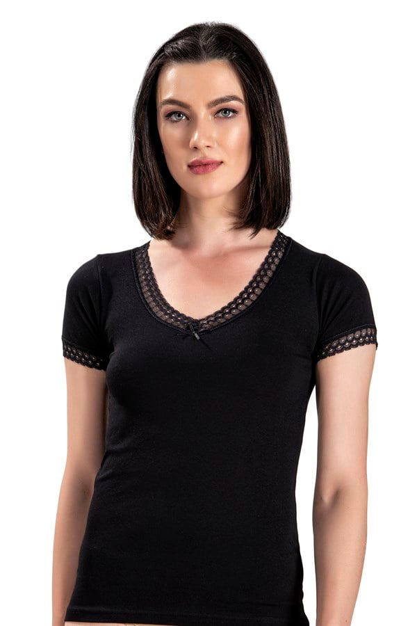 Kadın Siyah V Yaka Atlet 536