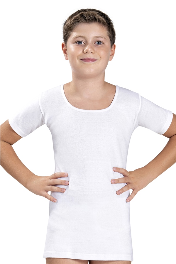 Erkek Çocuk Beyaz Pamuklu Yarım Kol 2 li Fanila 703