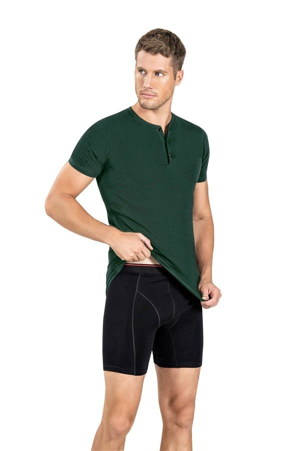 Erkek Koyu Yeşil Düğmeli T-Shirt 128