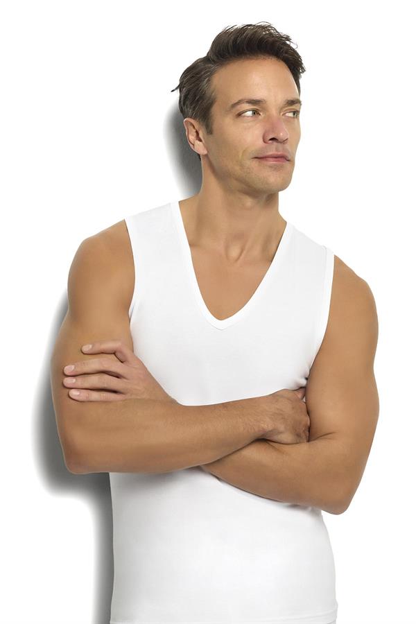 Erkek 6lı Beyaz Pamuklu V Yaka Atlet 123 BEYAZ  JBR123.0006