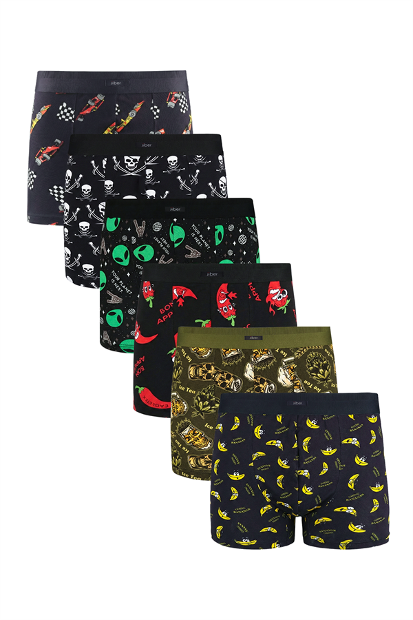 Erkek 6'lı Karışık Renkler-2 Dijital Baskılı Boxer 291