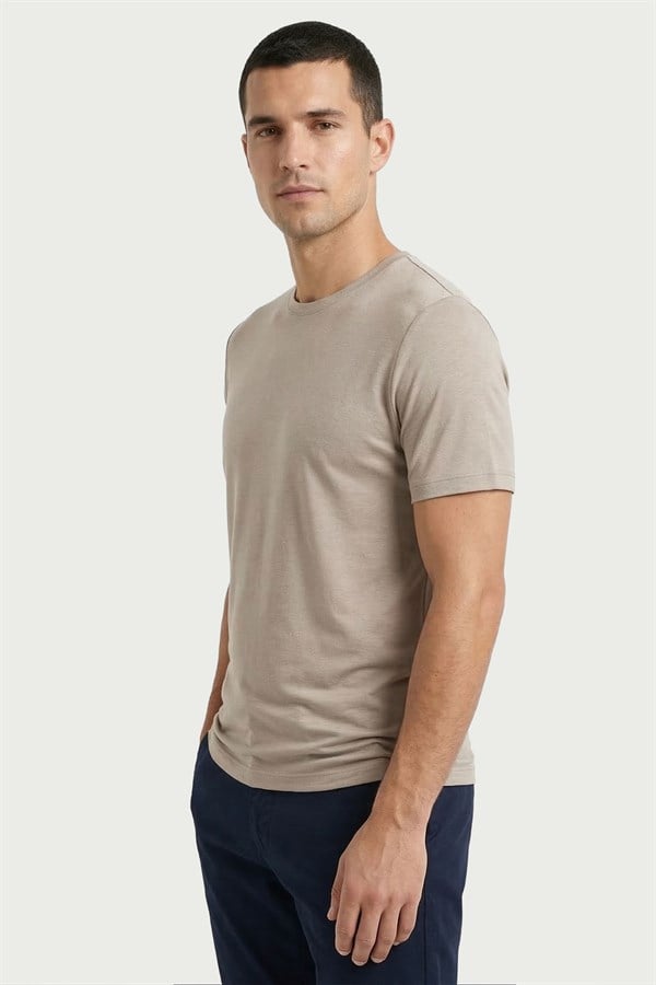 Erkek Bambu Taş Rengi T-Shirt 334
