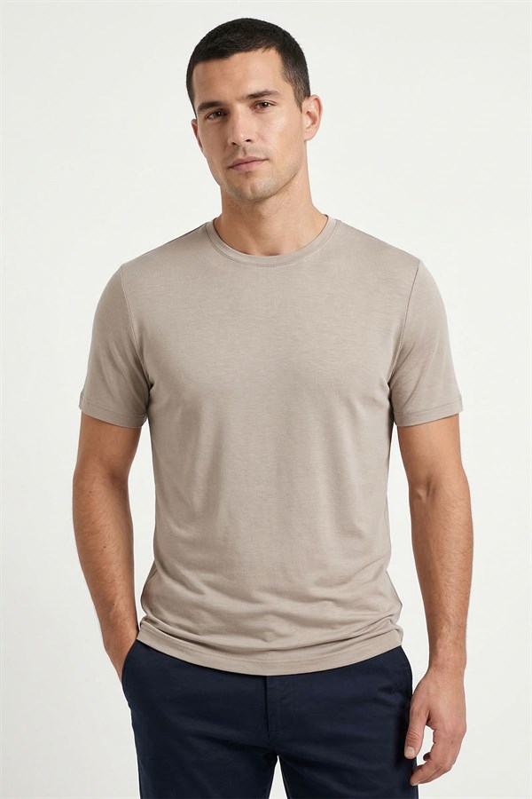 Erkek Bambu Taş Rengi T-Shirt 334