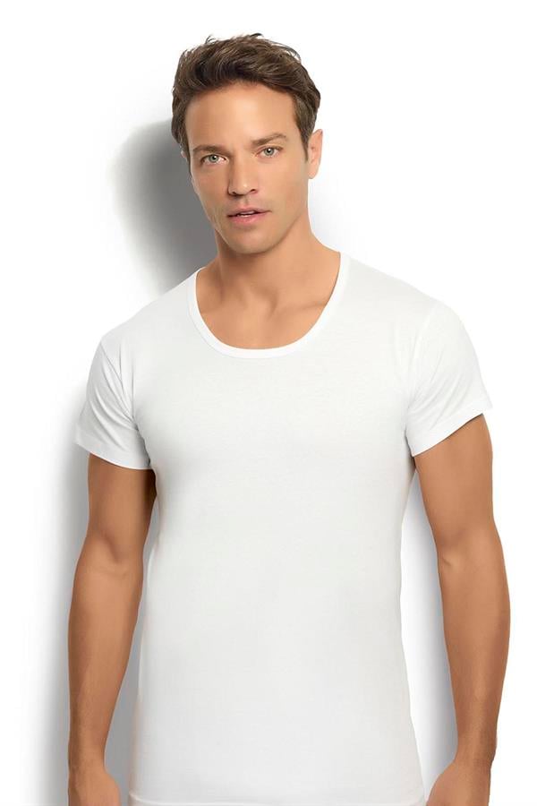 Erkek Beyaz Pamuklu Bisiklet Yaka Fanila 103