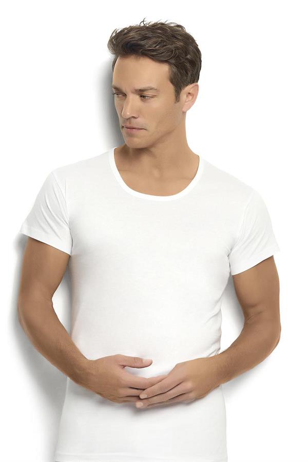 Erkek Beyaz Pamuklu Bisiklet Yaka Fanila 103