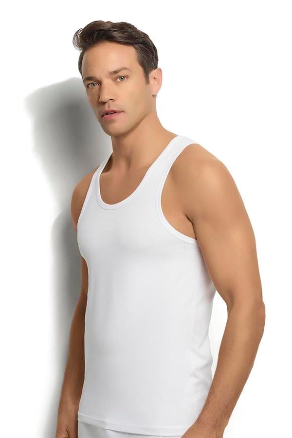 Erkek Beyaz Pamuklu Likralı 2li Atlet 324