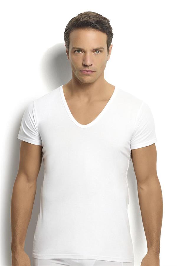 Erkek Beyaz Pamuklu Likralı V Yaka Fanila  213