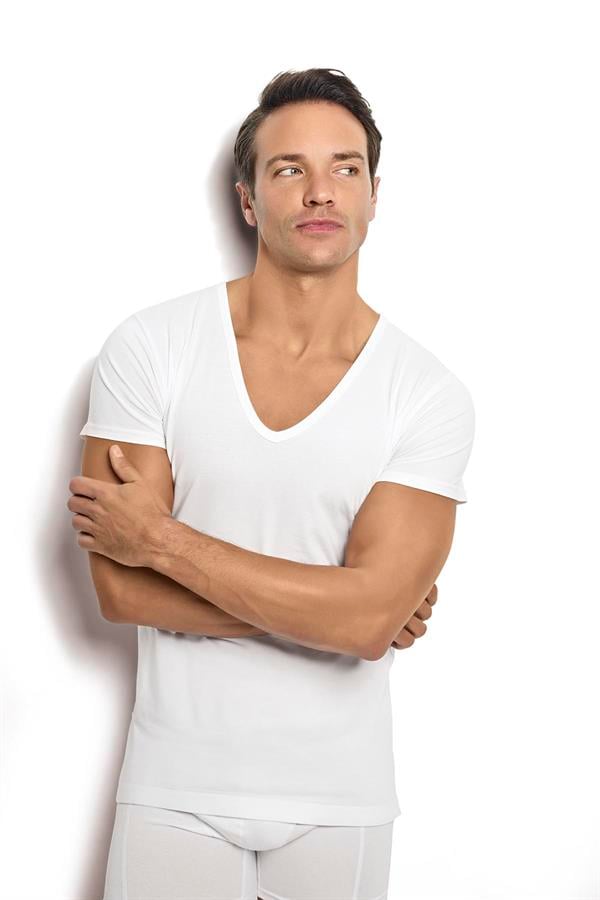 Erkek Beyaz Pamuklu Likralı V Yaka Fanila  213