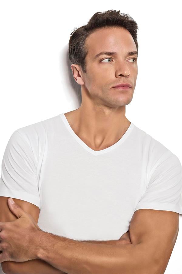 Erkek Beyaz Pamuklu V Yaka Fanila 105