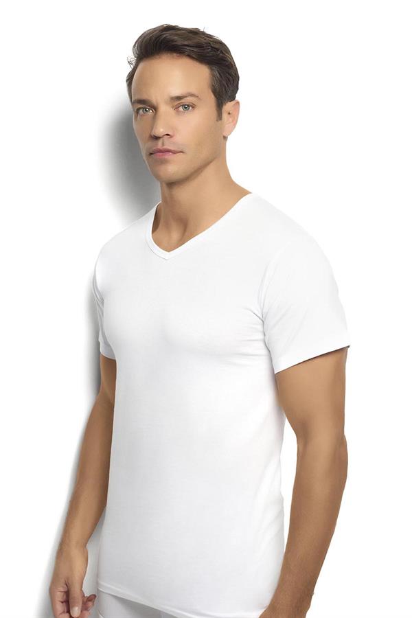 Erkek Beyaz Pamuklu V Yaka Fanila 105