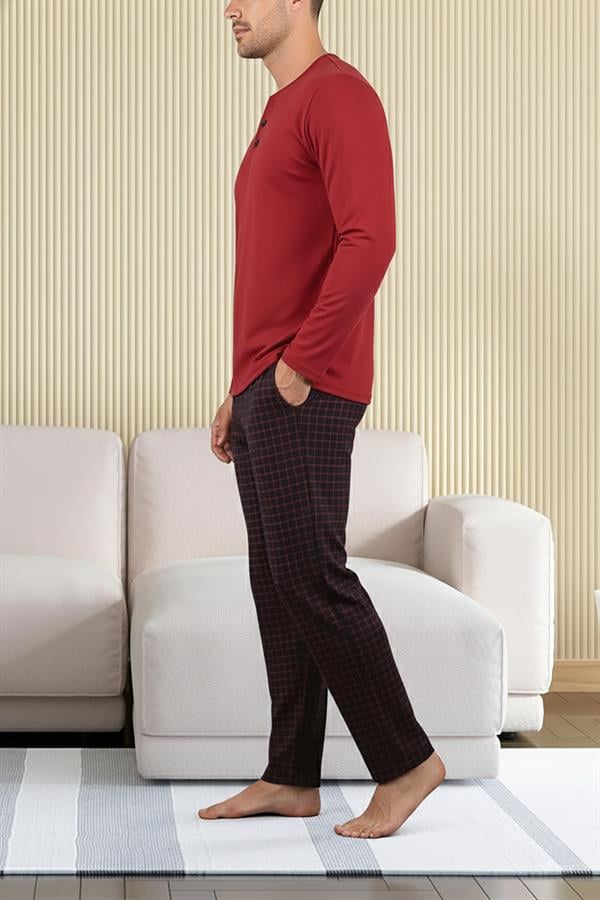 Erkek Patlı Düğmeli Pijama Takımı 15301 Bordo  JBR15301.00001